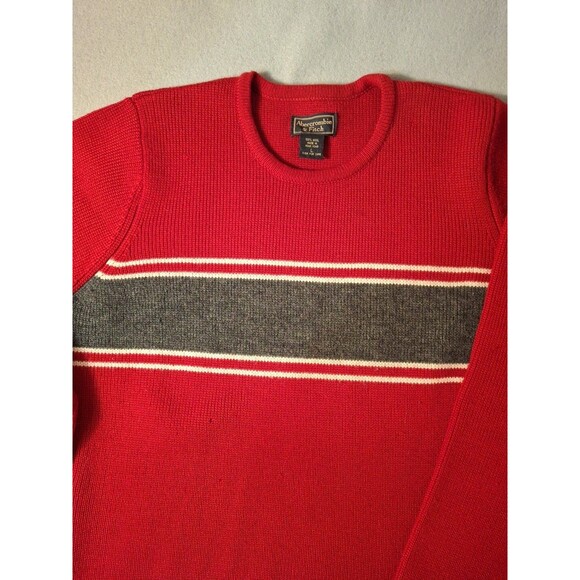 Abercrombie & Fitch Wool Sweater Womens Large Red Gray Stripe Cozy Warm Vintage - Picture 4 of 8